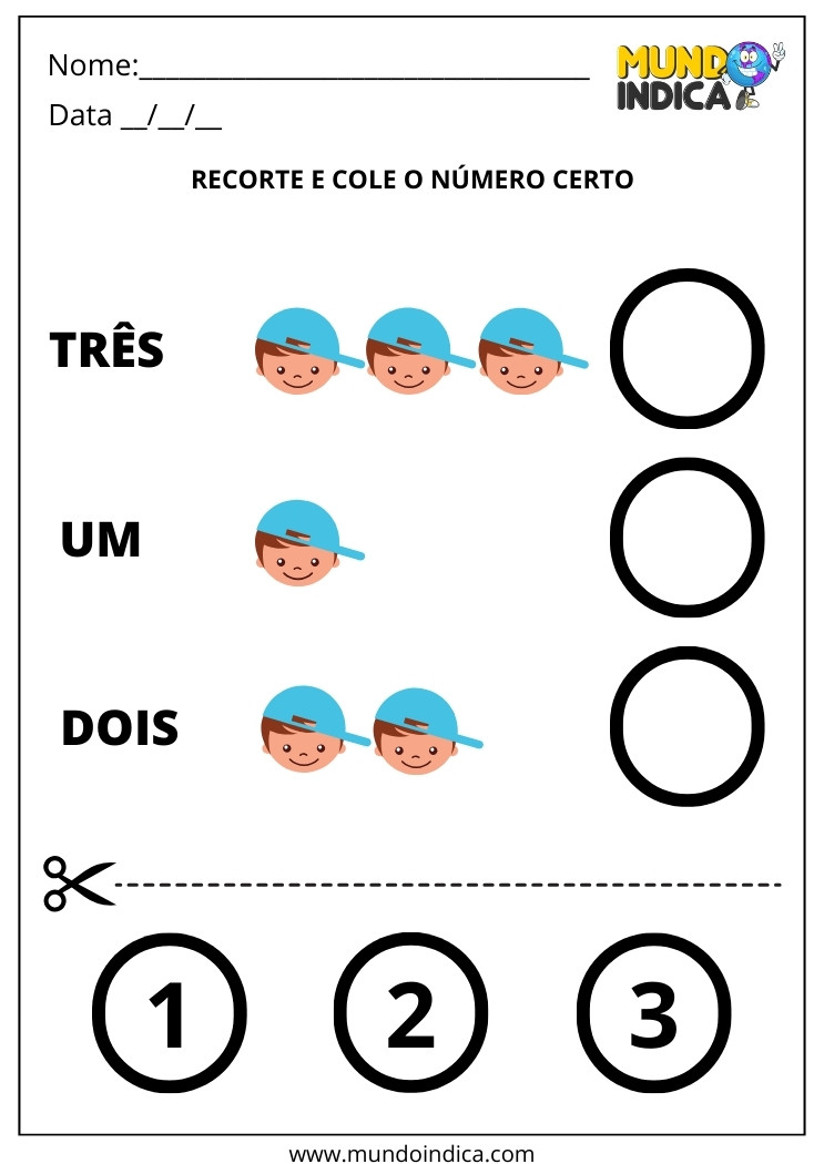 Atividade Recorte e Cole o Número Correto de Acordo com a Quantidade de Meninos para Alunos com Deficiência Intelectual para Imprimir