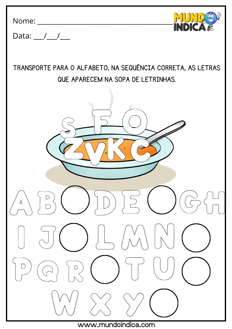 Atividade com Alfabeto para Crianças com Síndrome de Down para Imprimir