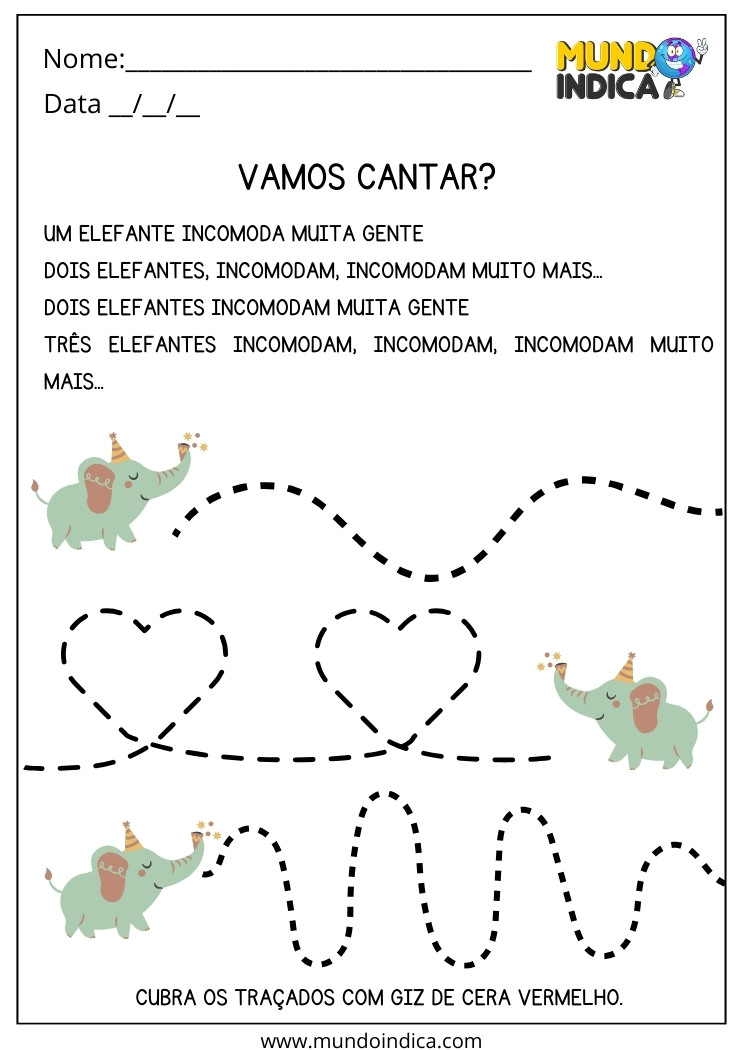 Atividade com Música do Elefantinho para Crianças Autistas para Imprimir