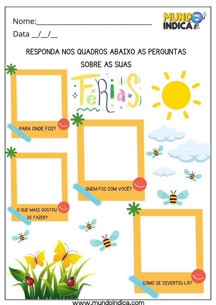 Atividade de Férias para TDAH com Perguntas para Imprimir