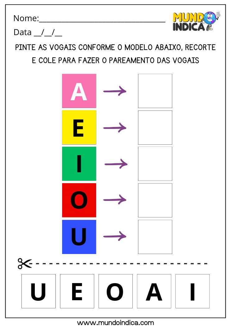 Atividade de Pareamento das Vogais para Educação Especial