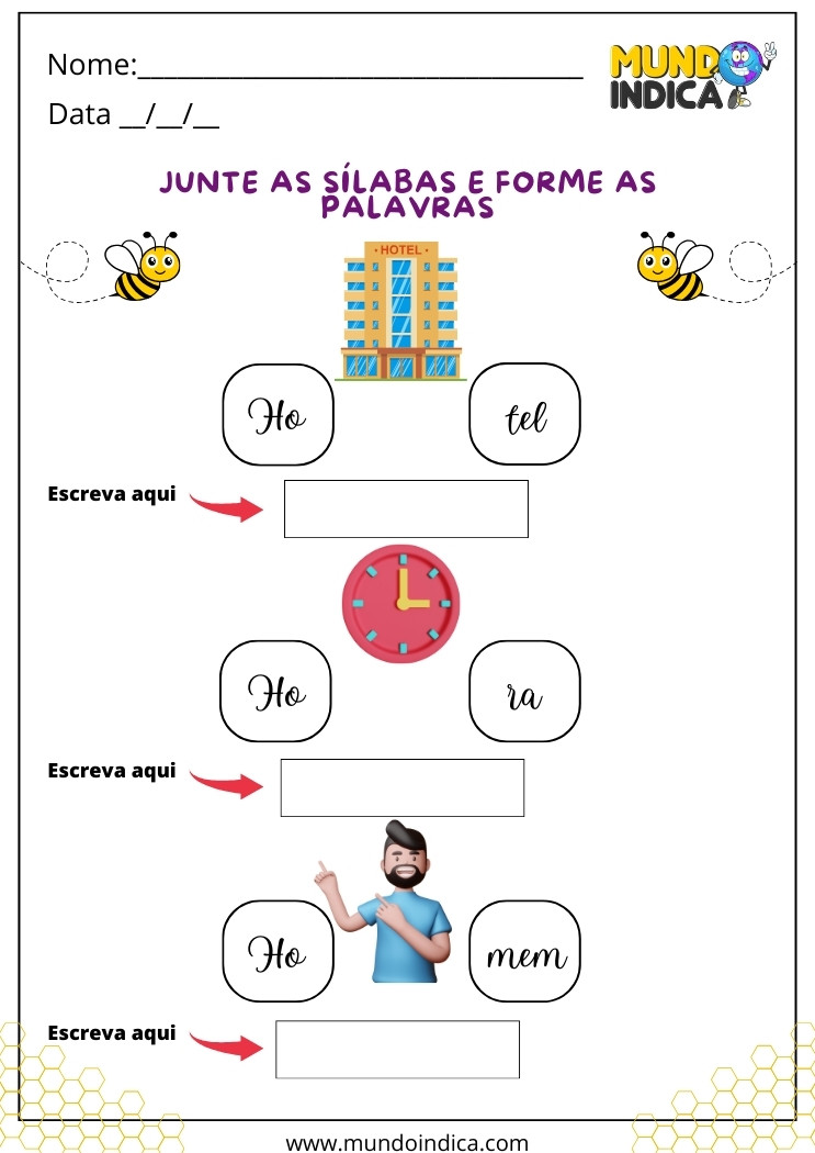 Atividade de Português para Alunos com TEA Junte as Sílabas e Forme Palavras