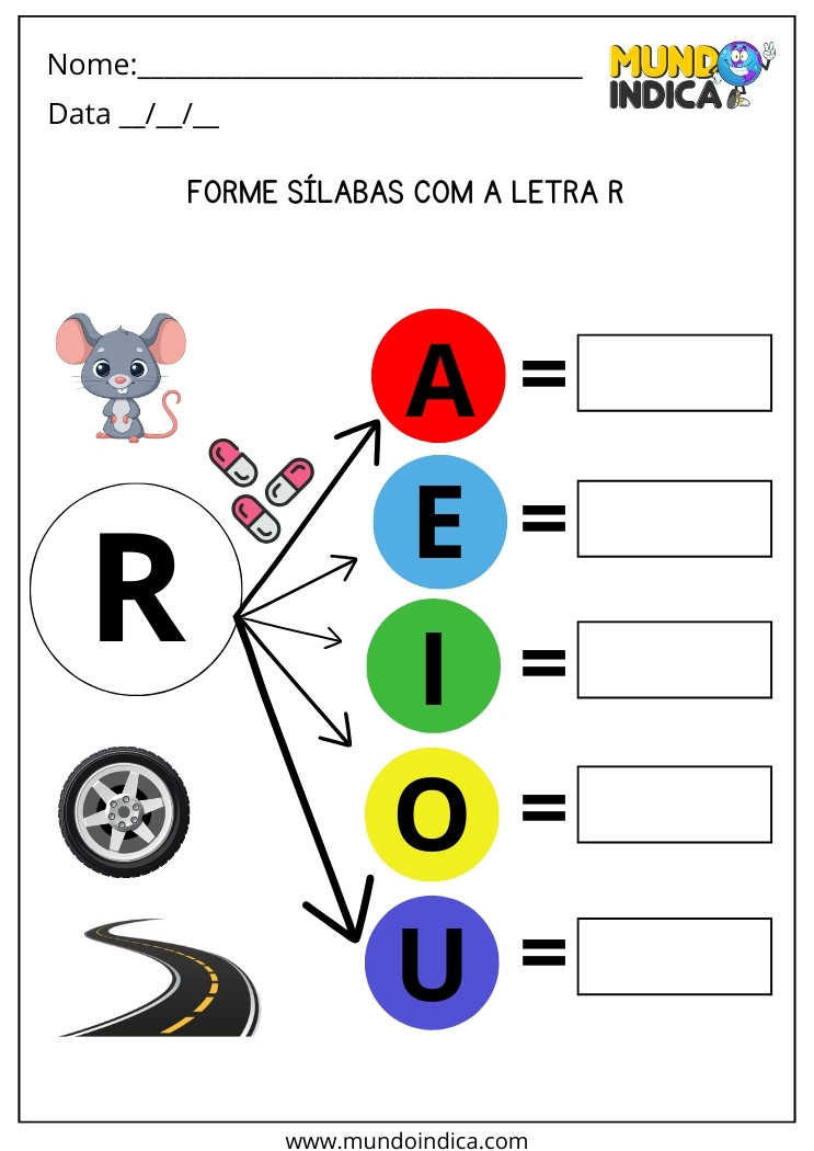 Atividade de Português para Crianças Autistas para Formar Sílabas com a Letra R