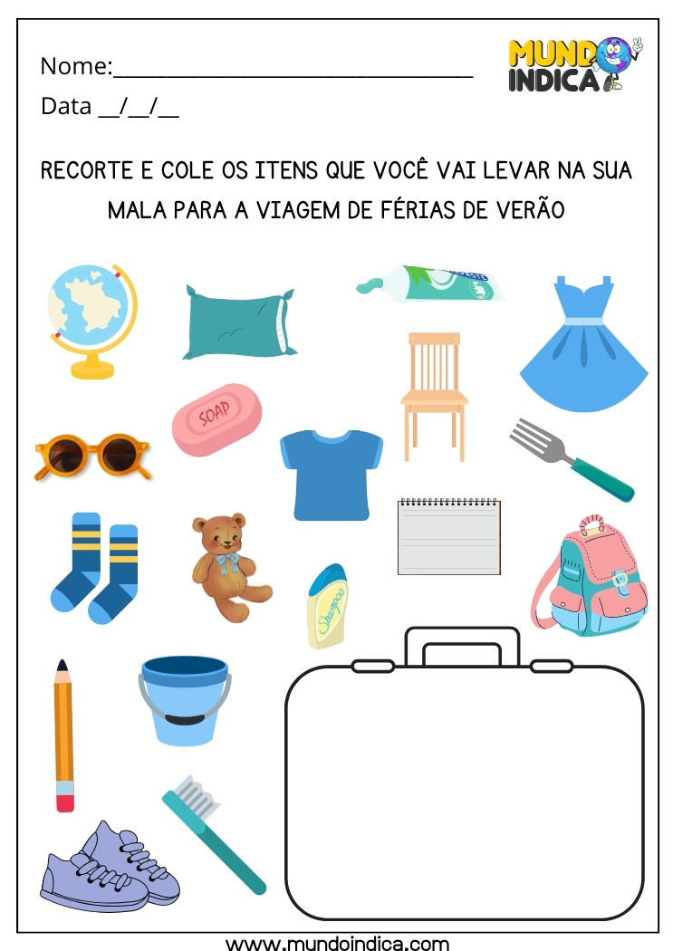 Atividade de Recorte e Colagem para Férias da Educação Especial para Imprimir