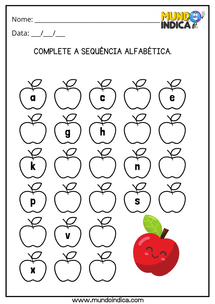 Atividade para Alunos com Síndrome de Down Complete a Sequência do Alfabeto para Imprimir