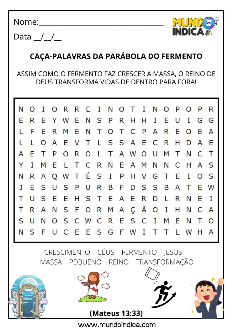 Caça-palavras Bíblico sobre a Parábola do Fermento para Imprimir