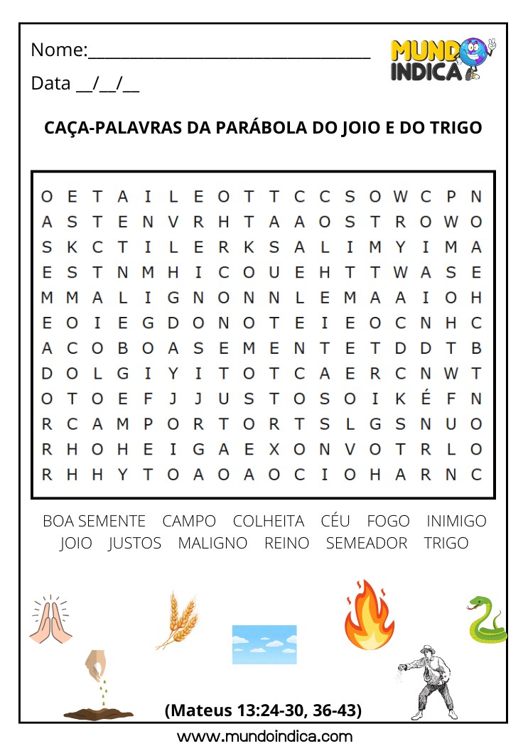 Caça-palavras Bíblico sobre a Parábola do Joio e do Trigo para Imprimir