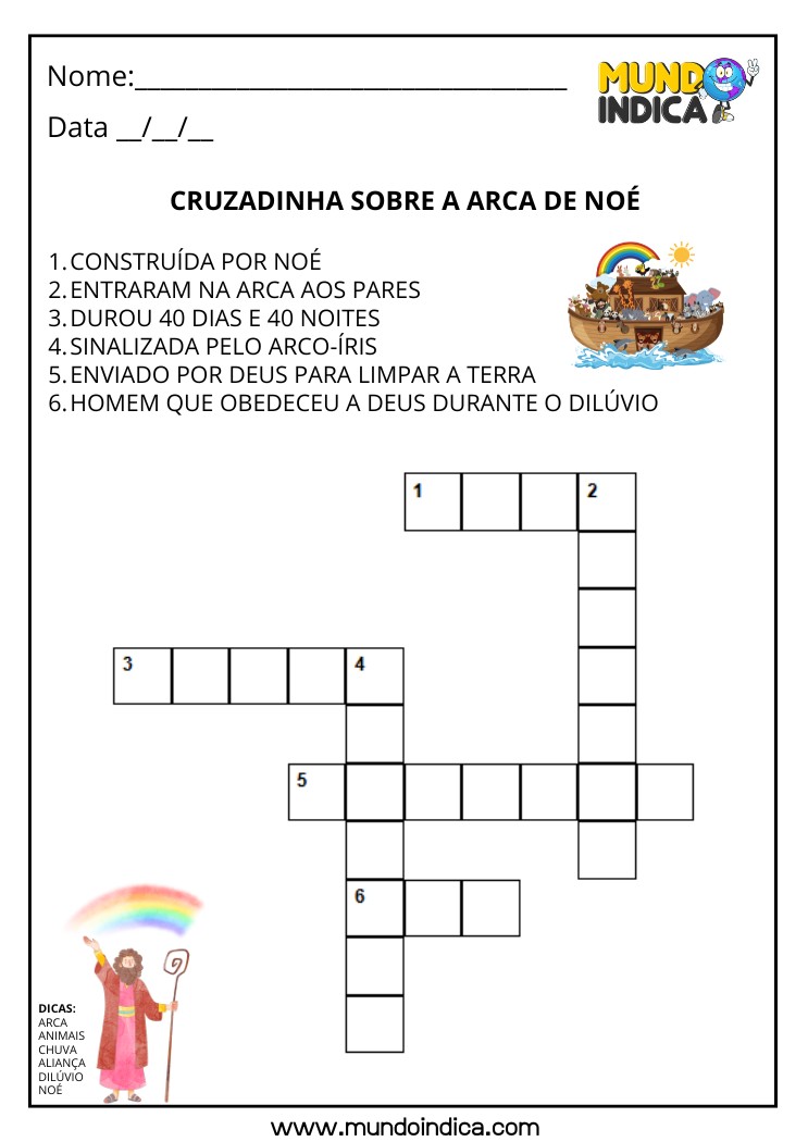 Cruzadinha Bíblica sobre a Arca de Noé para Imprimir