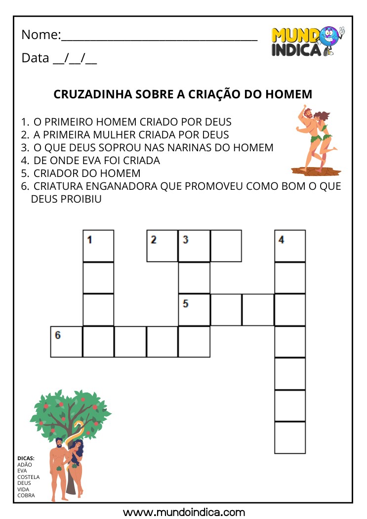 Cruzadinha Bíblica sobre a Criação do Homem para Imprimir