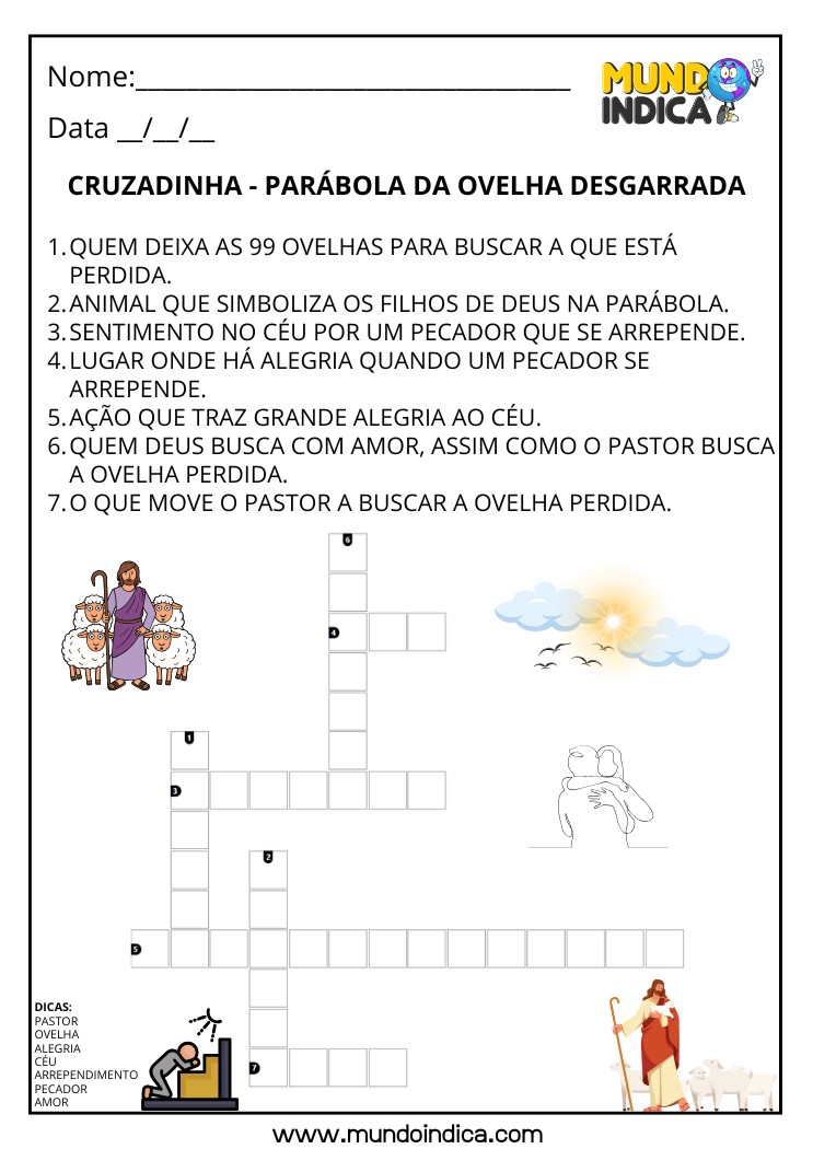 Cruzadinha Bíblica sobre a Parábola da Ovelha Perdida para Imprimir