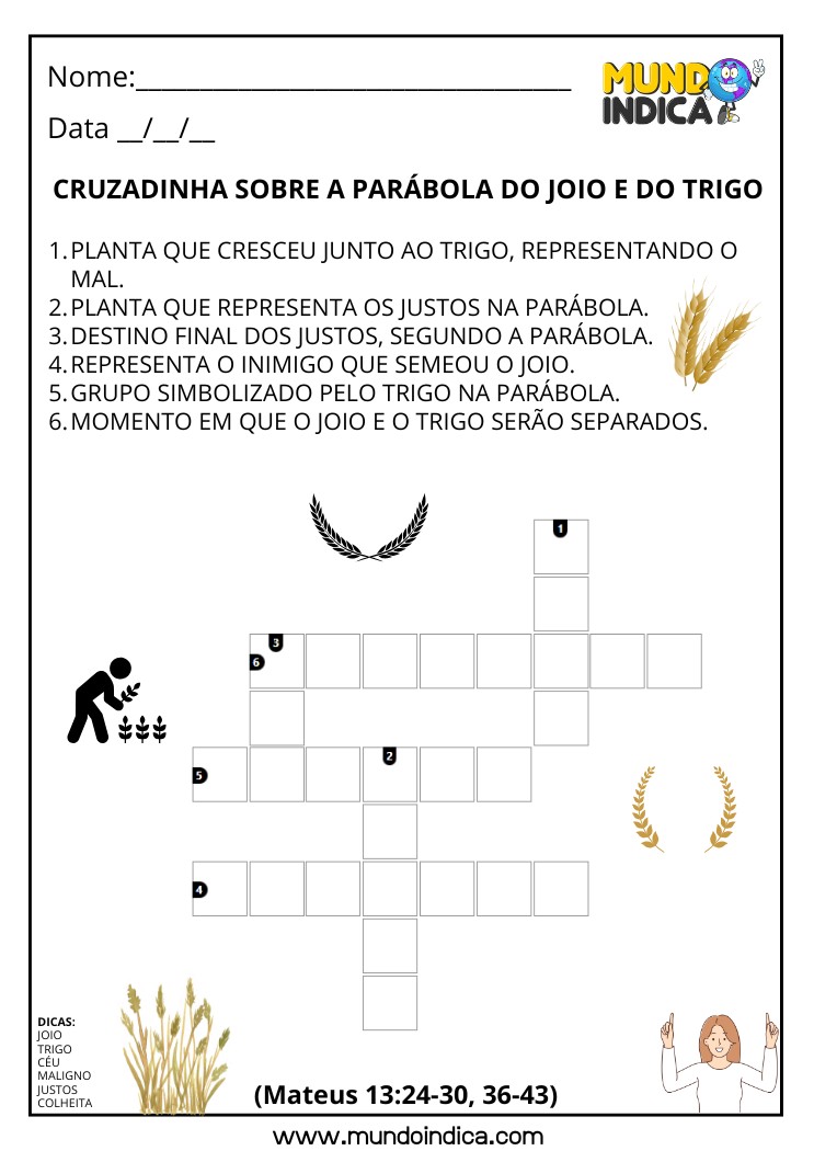 Cruzadinha Bíblica sobre a Parábola do Joio e do Trigo para Imprimir