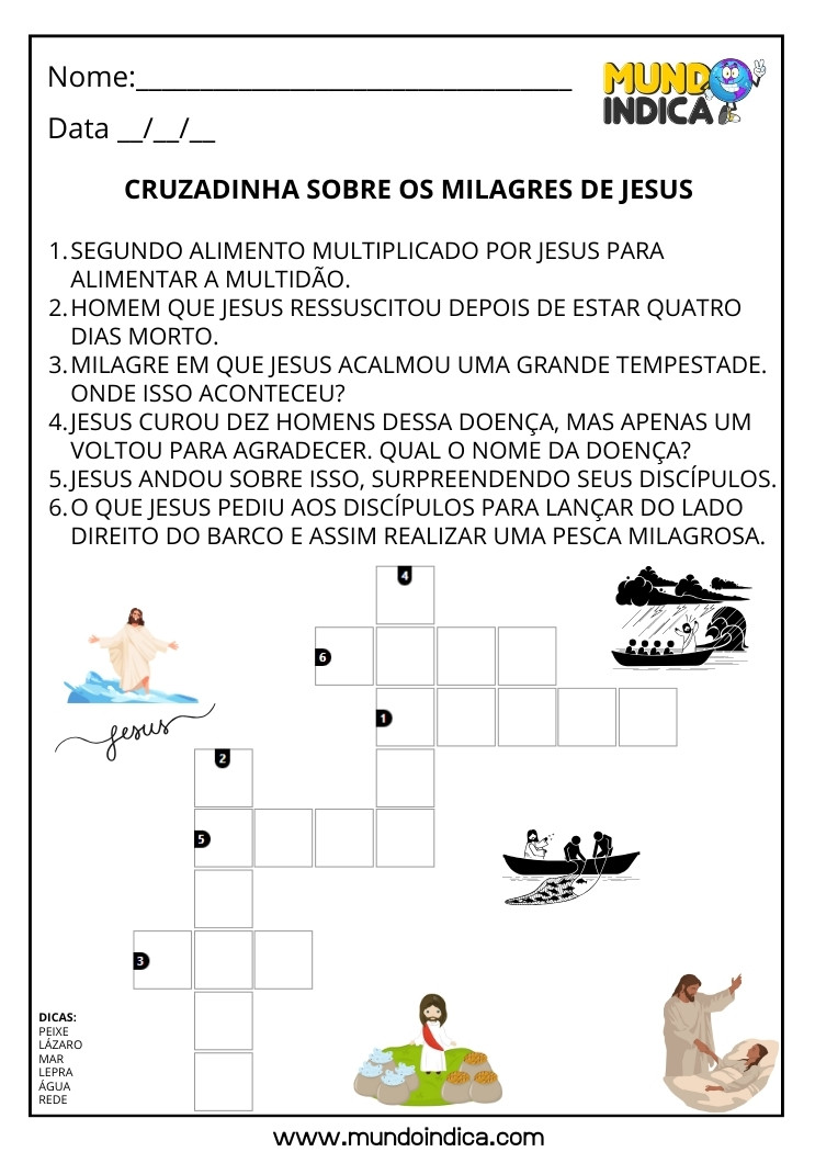 Cruzadinha Bíblica sobre os Milagres de Jesus para Imprimir