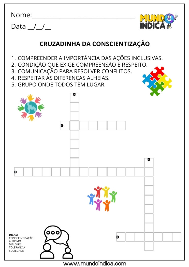 Cruzadinha da Conscientização do Autismo para Imprimir