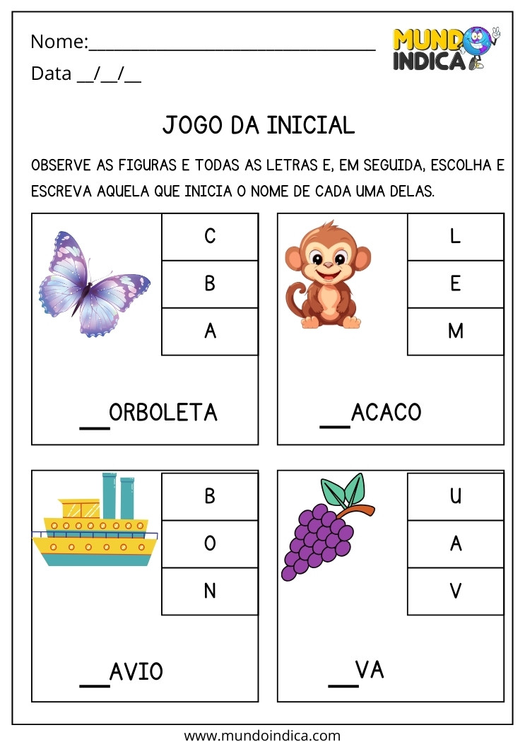 Jogo da Letra Inicial para Alfabetização de Alunos com Autismo