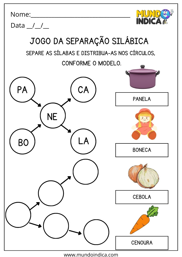 Jogo da Separação Silábica para Alunos com Dislexia para imprimir