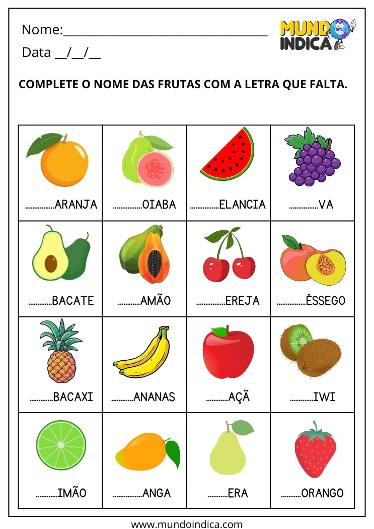 Atividade Primeira Letra das Frutas para Imprimir