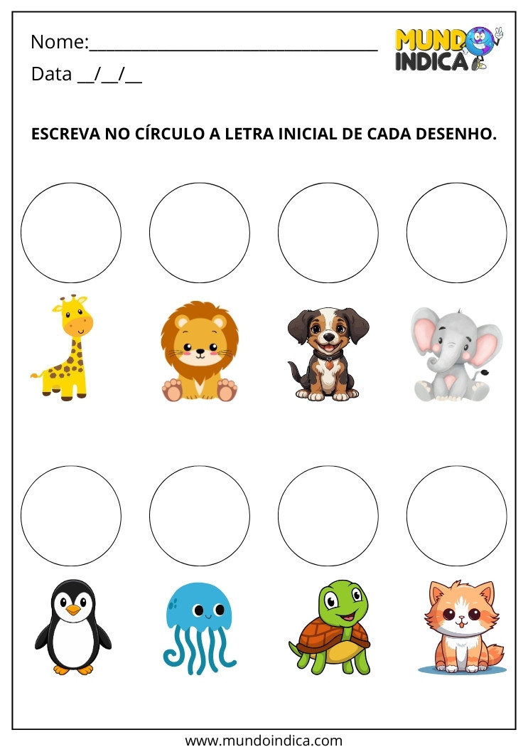 Atividade Primeira Letra dos Animais para Imprimir