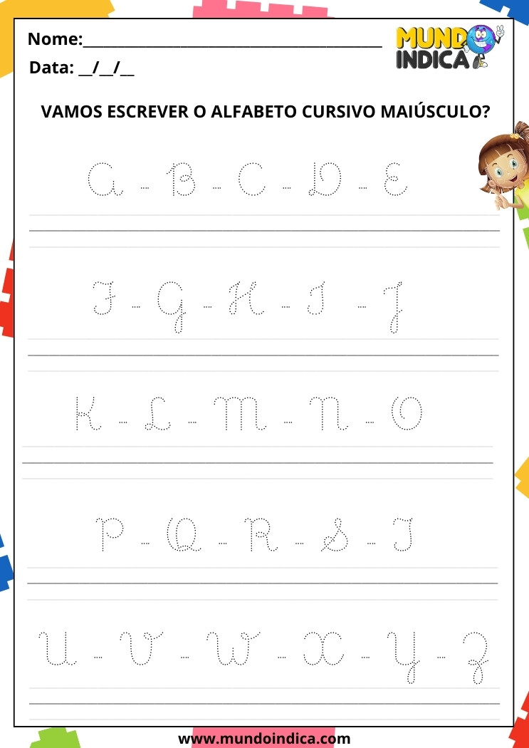 Atividade com Letras Cursivas do Alfabeto para Educação Infantil para Imprimir