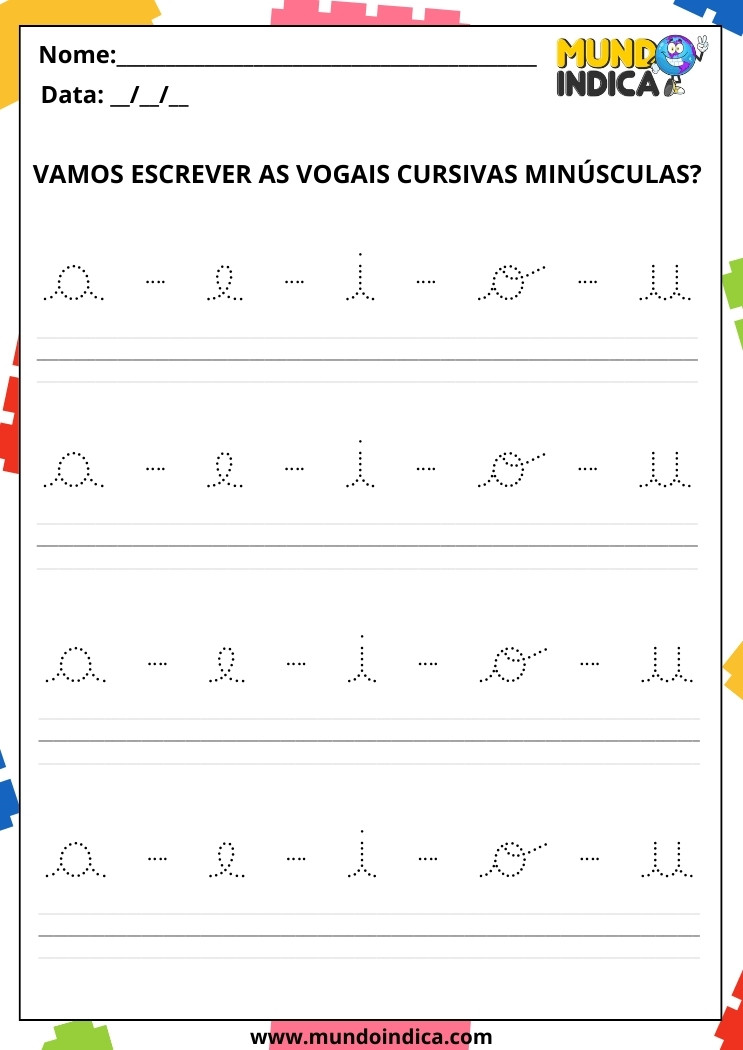 Atividade com Vogais Cursivas para Educação Infantil para Imprimir