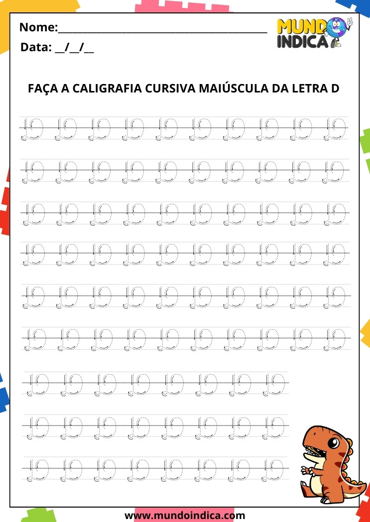 Atividade com a Letra Cursiva D Maíscula para Educação Infantil para Imprimir