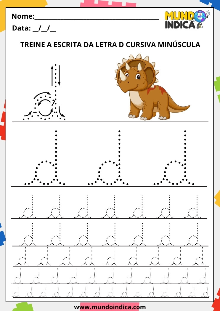Atividade com a Letra Cursiva D Minúscula para Educação Infantil para Imprimir