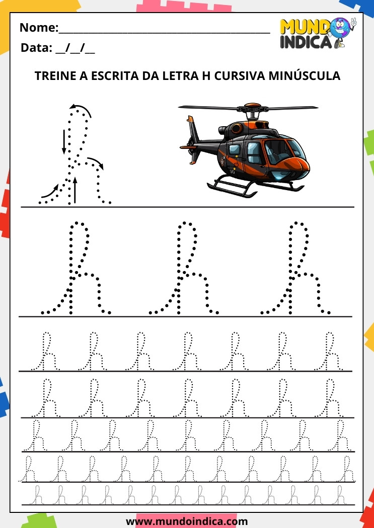 Atividade com a Letra Cursiva H Minúscula para Educação Infantil para Imprimir