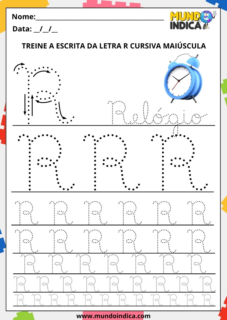 Atividade com a Letra Cursiva R Maíscula para Educação Infantil para Imprimir