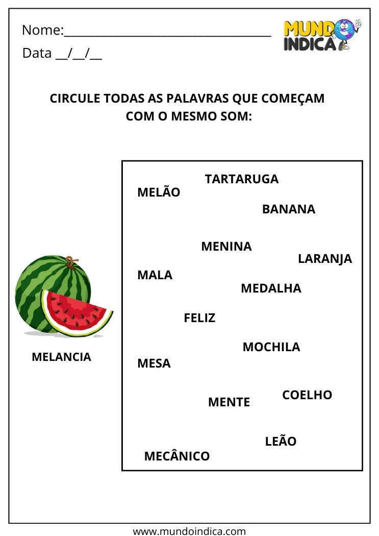 Atividade de Aliteração Circule Todas as Palavras que Começam com o Mesmo Som para Imprimir