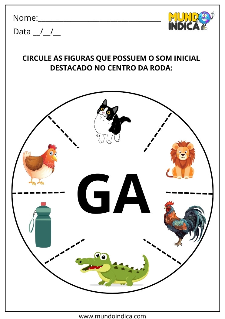 Atividade de Aliteração Circule as Figuras que Possem o Som Inicial Destacado no Centro da Roda para Imprimir