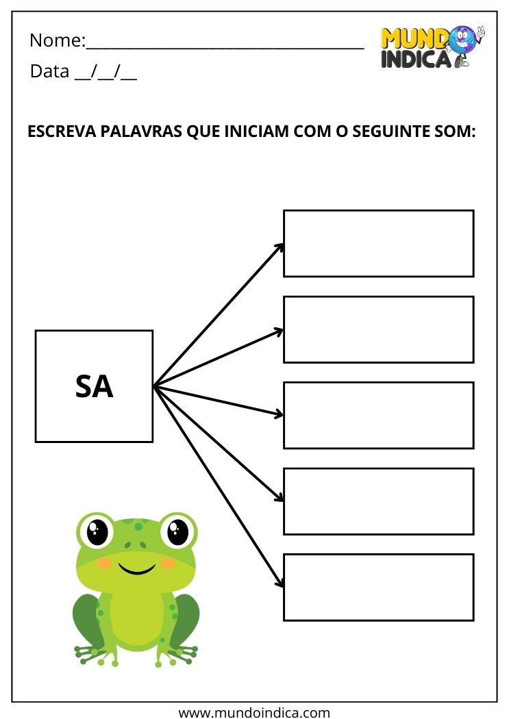 Atividade de Aliteração Escreva Palavras que Iniciam com o Som SA para Imprimir