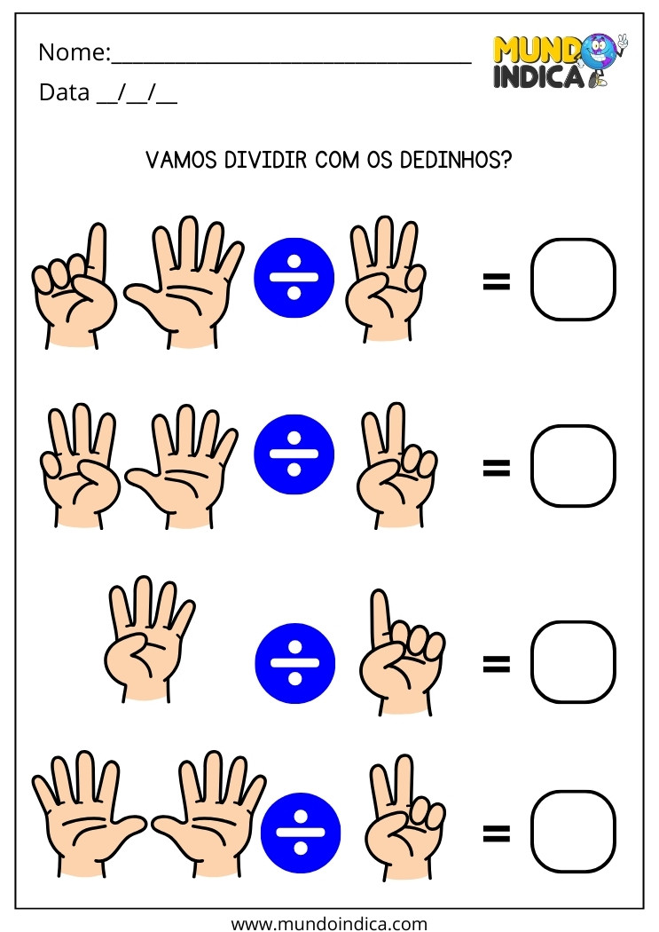 Atividade de Divisão com Dedinhos para Imprimir