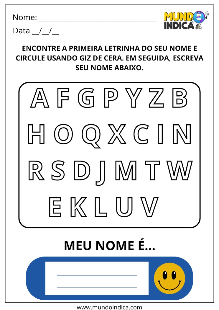 Atividade de Inclusão Português sobre Identidade Meu Nome para Imprimir