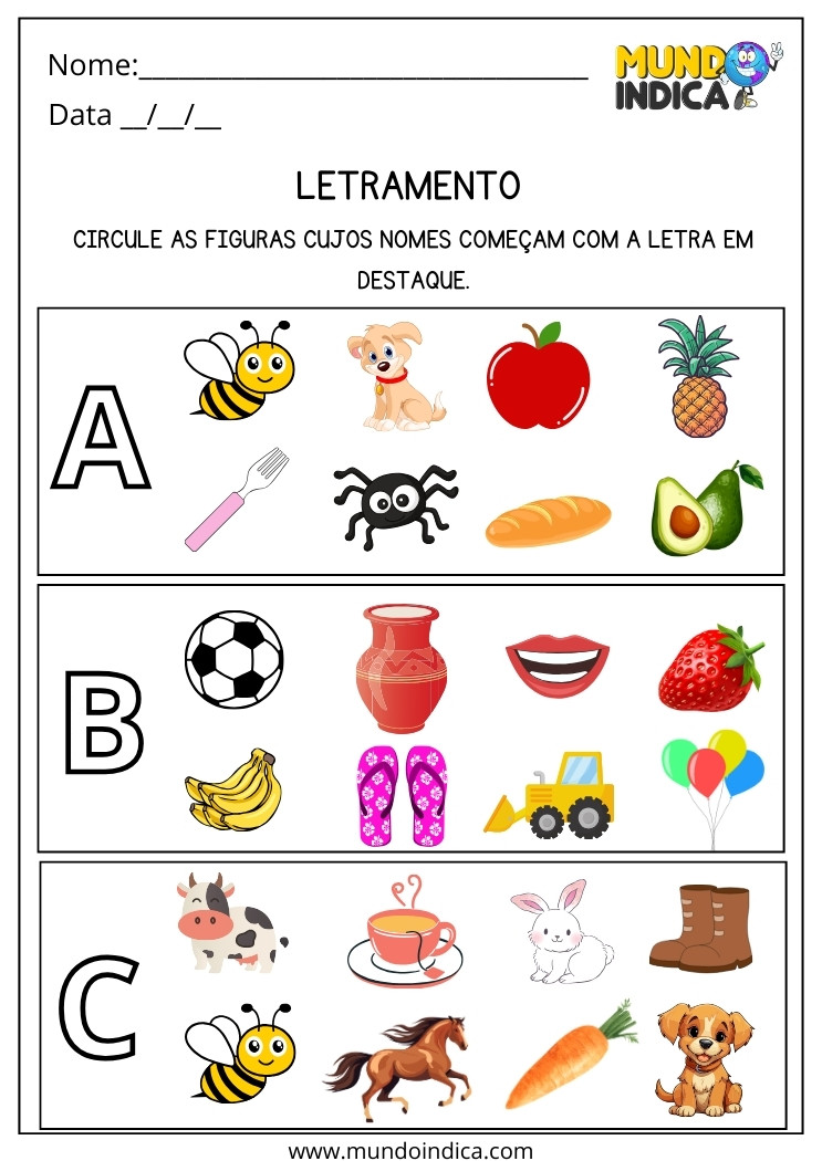 Atividade de Letramento Circule as Figuras Cujos Nomes Começam com a Letra em Destaque para Imprimir