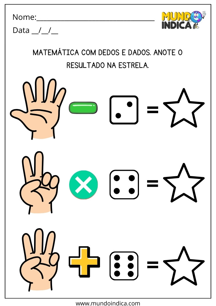 Atividade de Matemática com Dedos e Dados para Imprimir