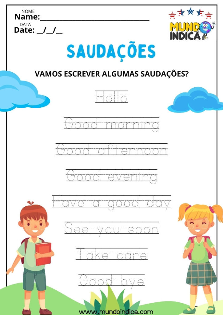 8 Atividades de Inglês sobre Saudações para Imprimir