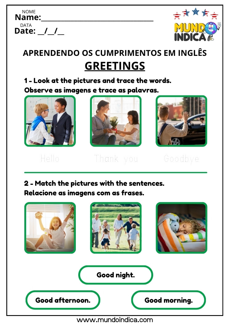 8 Atividades de Inglês sobre Saudações para Imprimir