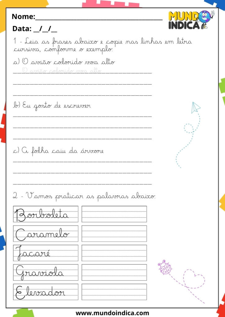 20 Atividades de Caligrafia para 1º Ano