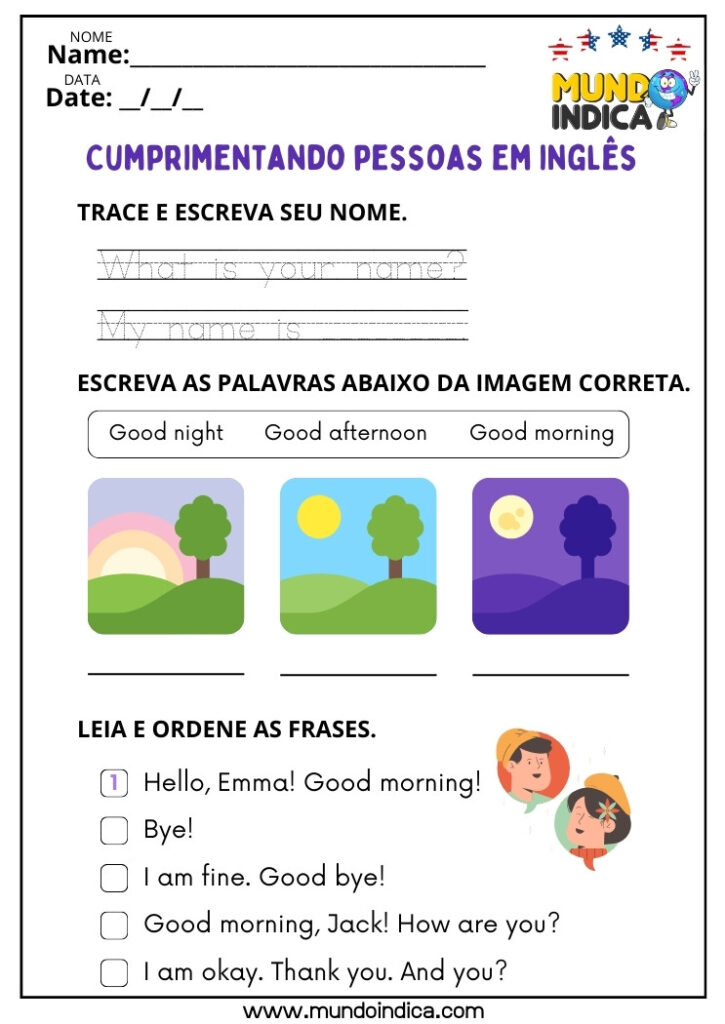 8 Atividades de Inglês sobre Saudações para Imprimir