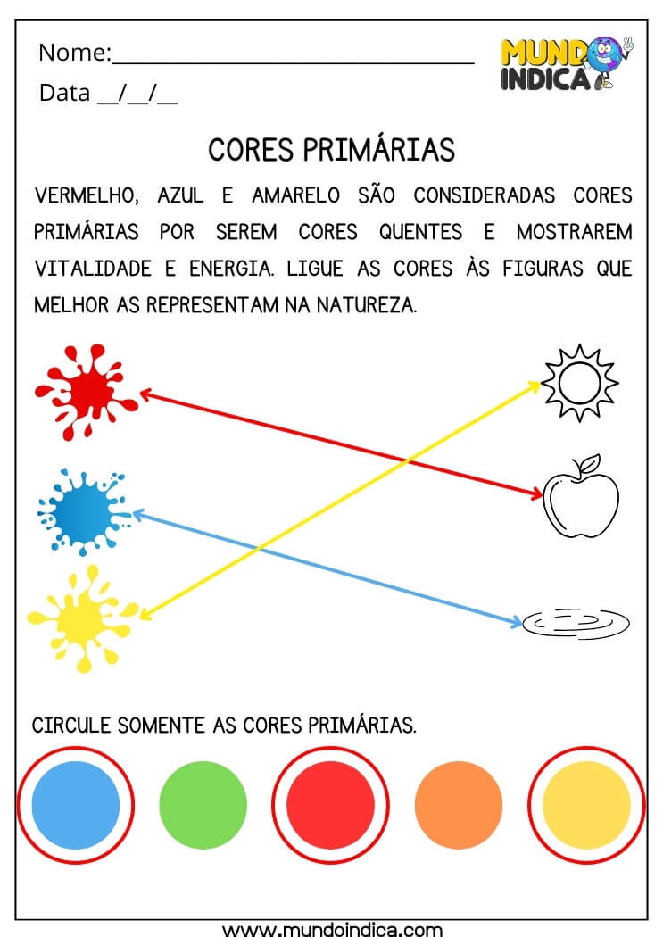 Atividade de Artes com Cores Primárias com Respostas para Imprimir