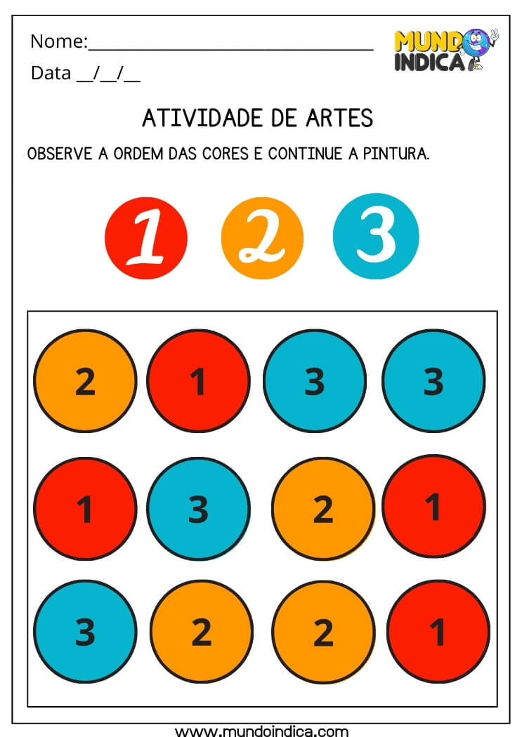 Atividade de Artes com Pintura Dirigida dos Números Confome as Cores Indicadas com Respostas para Imprimir
