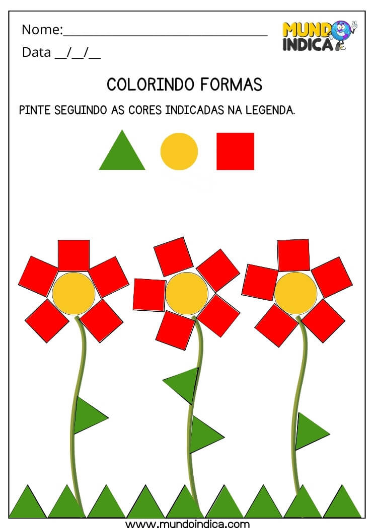 Atividade de Artes com Pintura Legendada Seguindo as Cores e Formas Geométricas com Respostas para Imprimir