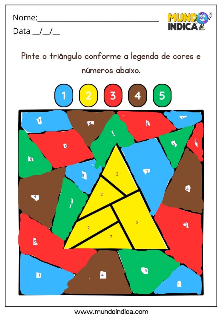 Atividade de Artes com Pintura das Formas Geométricas Conforme as Cores dos Números com Respostas para Imprimir