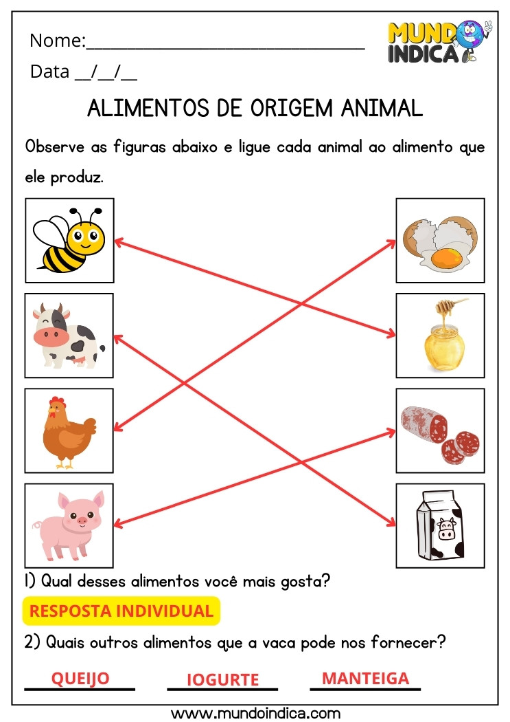 Atividade de Ciências Ligue Cada Animal ao Alimento que ele Produz para 2 ano Ensino Fundamental com Respostas para Imprimir