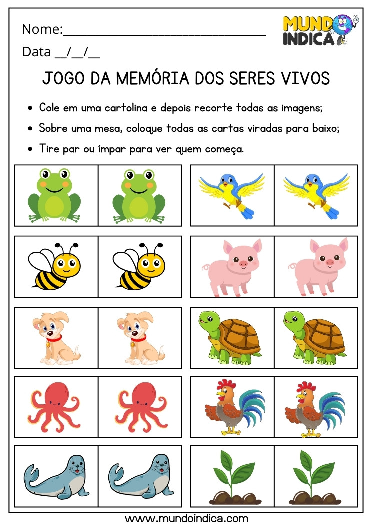 Atividade de Ciências com Jogo da Memória dos Seres Vivos para 2 ano Ensino Fundamental