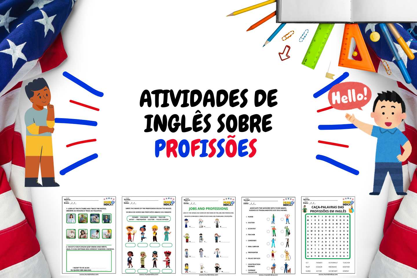 Atividades de Inglês sobre Profissões para Imprimir