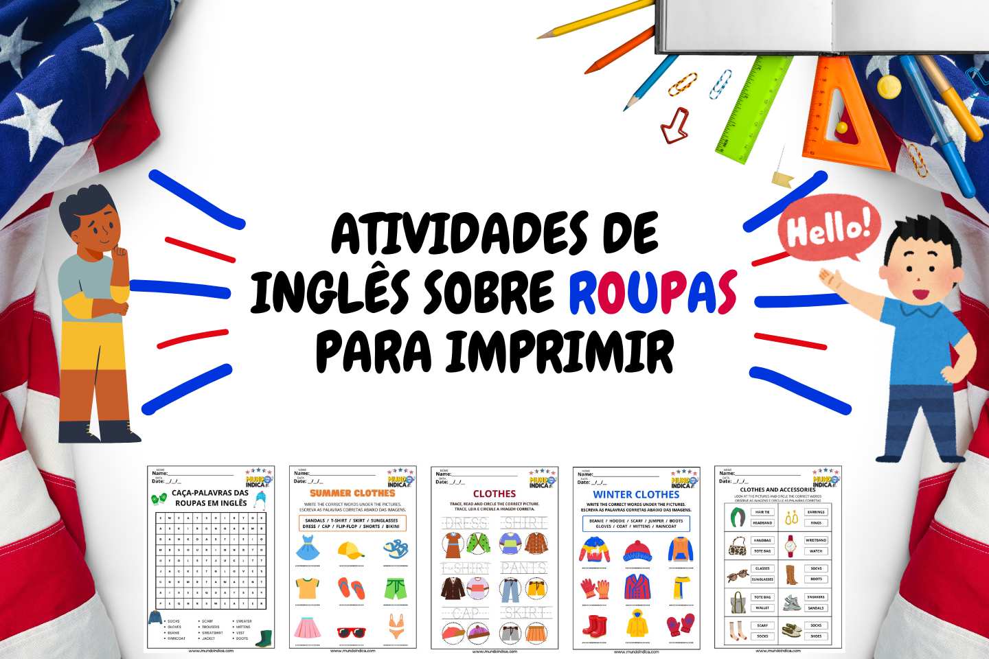Atividades de Inglês sobre Roupas para Imprimir