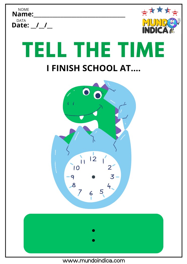 Atividade Adaptada de Inglês sobre Horas para Alunos Especiais para Imprimir​