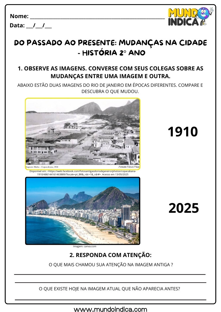 Atividade de História 2 ano Mudanças na Cidade com Imagens para Observar as Diferenças para Imprimir