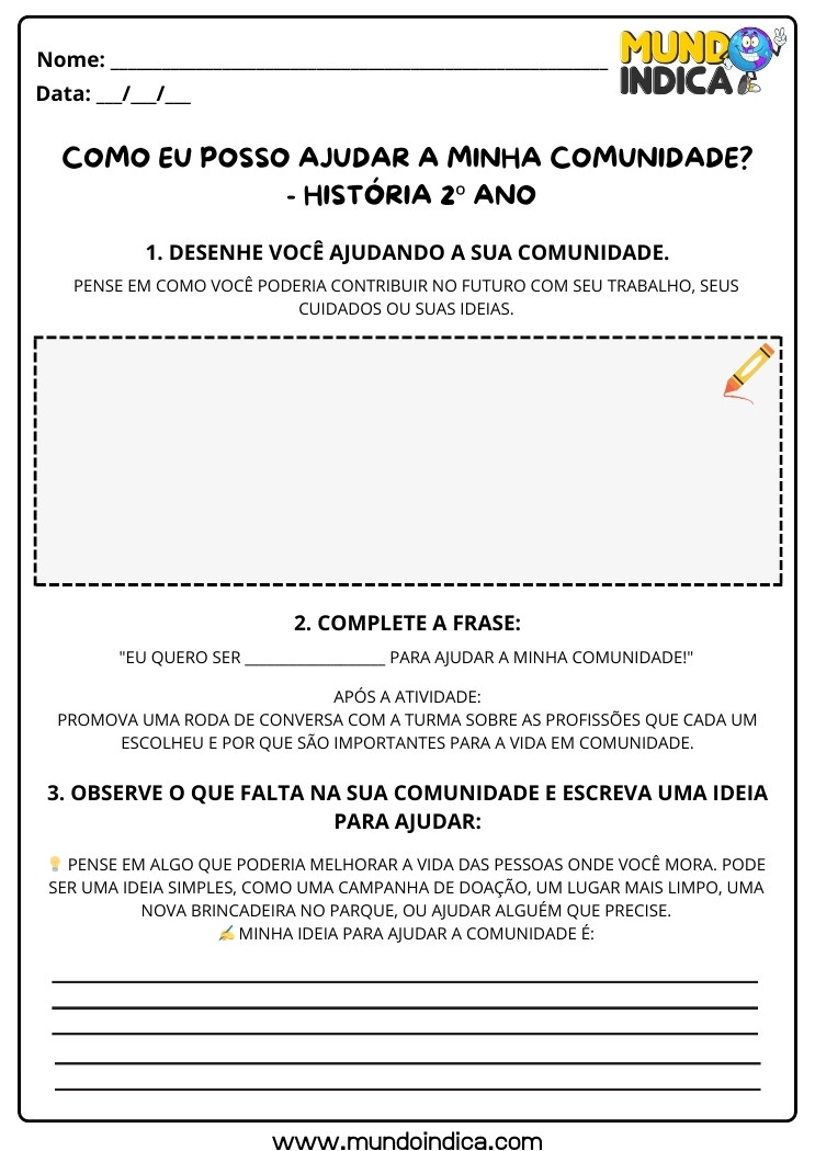 Atividade de História 2 ano sobre Cooperação na Comunidade, Trabalho e Profissões para Imprimir