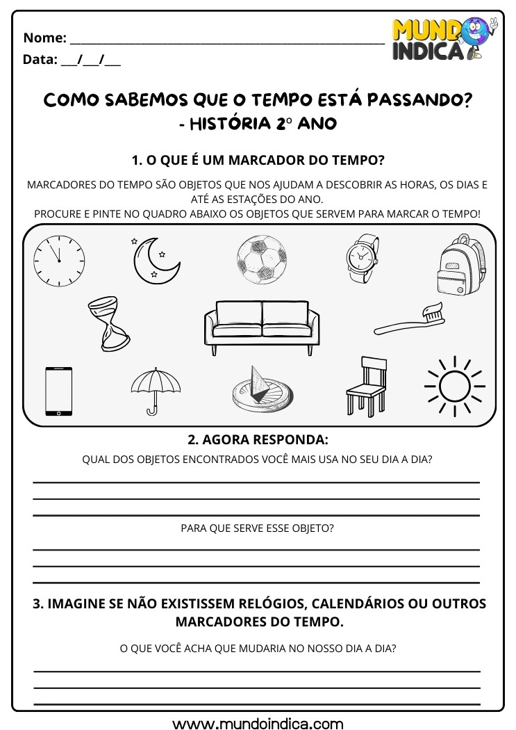 Atividade de História 2 ano sobre Marcadores de Tempo para Imprimir